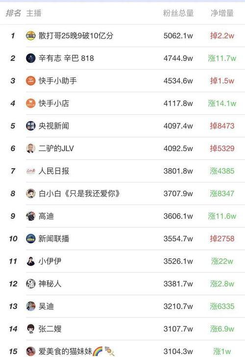 顶级快手网红排名,揭秘顶级流量背后的秘密